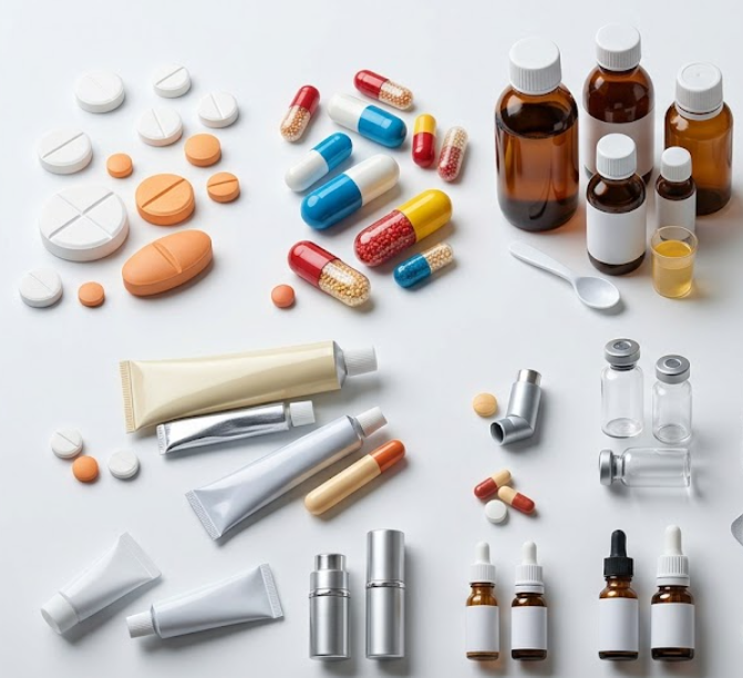 Médicaments variés : comprimés, gélules et flacons